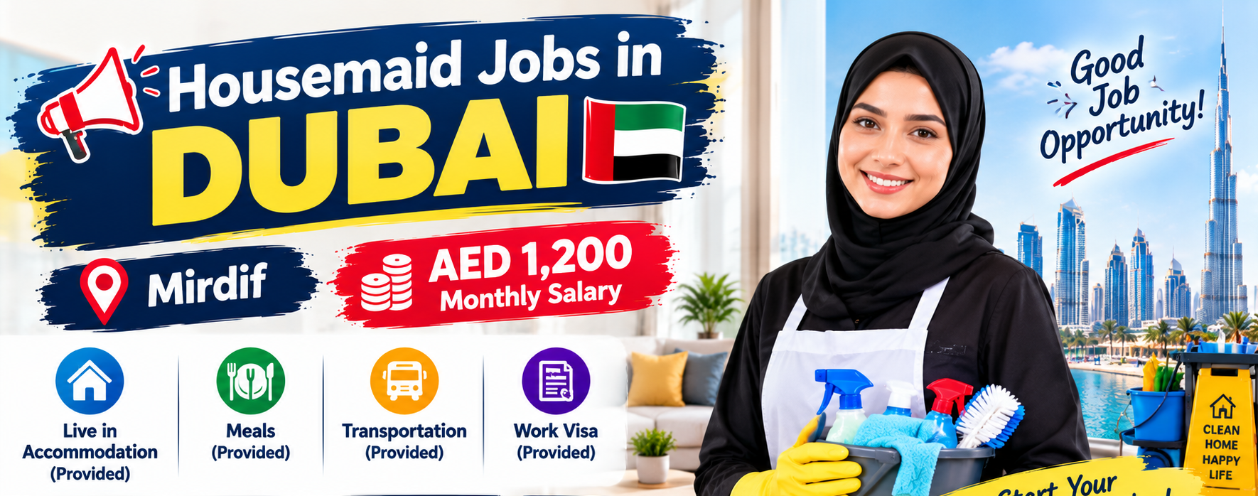 Housemaid Jobs in Dubai – AED 1,200 Salary in Mirdif